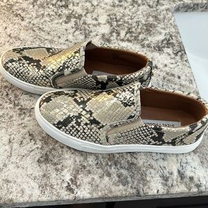 Snake print slip on loafers